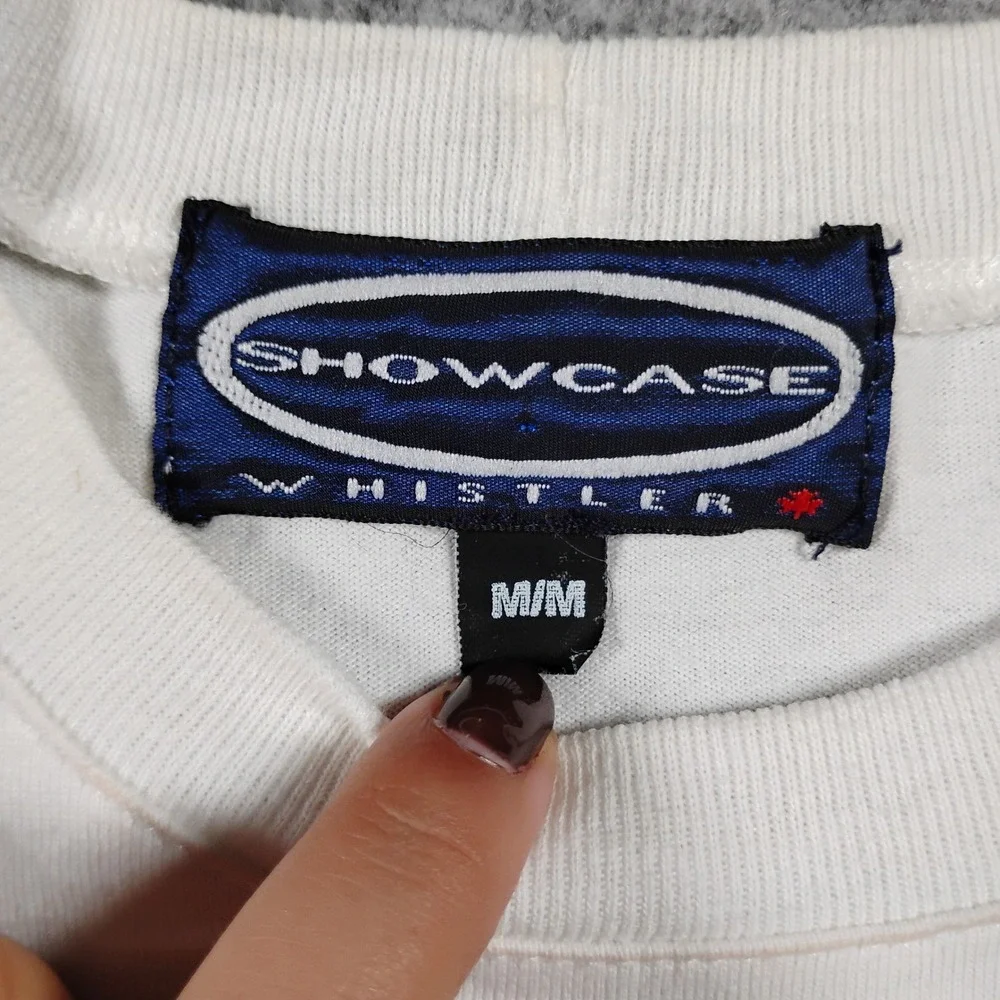 Showcase Whistler Snowboards Kids Raglan Long Sleeve Shirt White Blue Size M Y2K